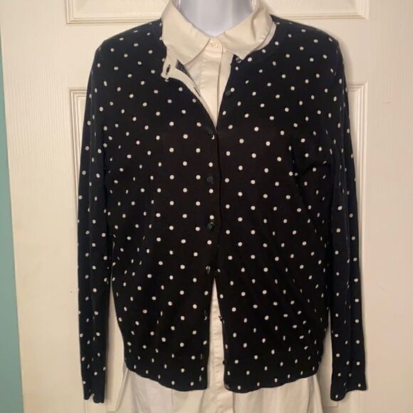 Petite Lord & Taylor Polk-a-dot Cotton Sweater - Picture 1 of 4